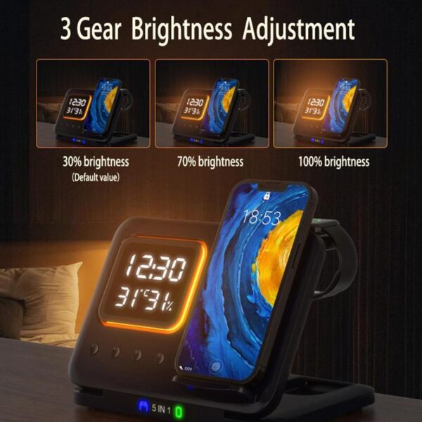 15W Wireless Chargers Stand 5 In1 LED Digital Alarm Clock Fast Charging Dock Station – Bild 7