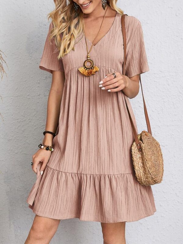 V-neck Short Sleeve Dress Summer Fashion Casual Loose Ruffled Dresses Beach Clothing Women – Bild 3