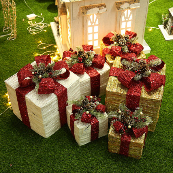 Christmas gift box Christmas tree decorations wrought iron gift box three-piece shopping mall cabinet decoration – Bild 4