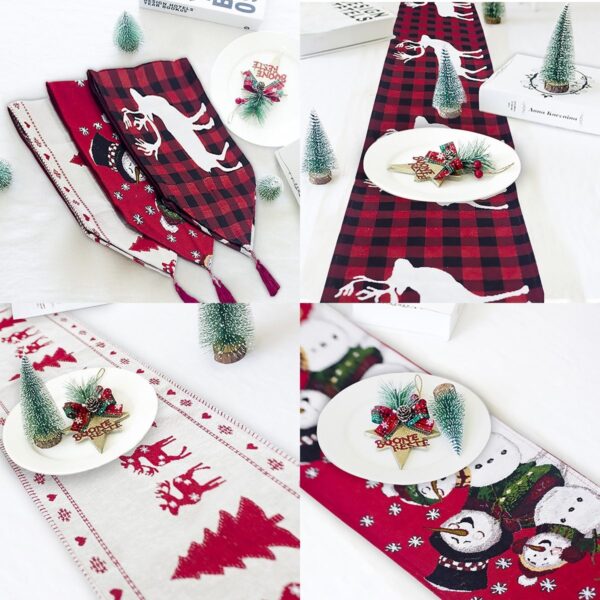 Christmas Elk Snowman Table Runner Merry Christmas Decorations – Bild 9