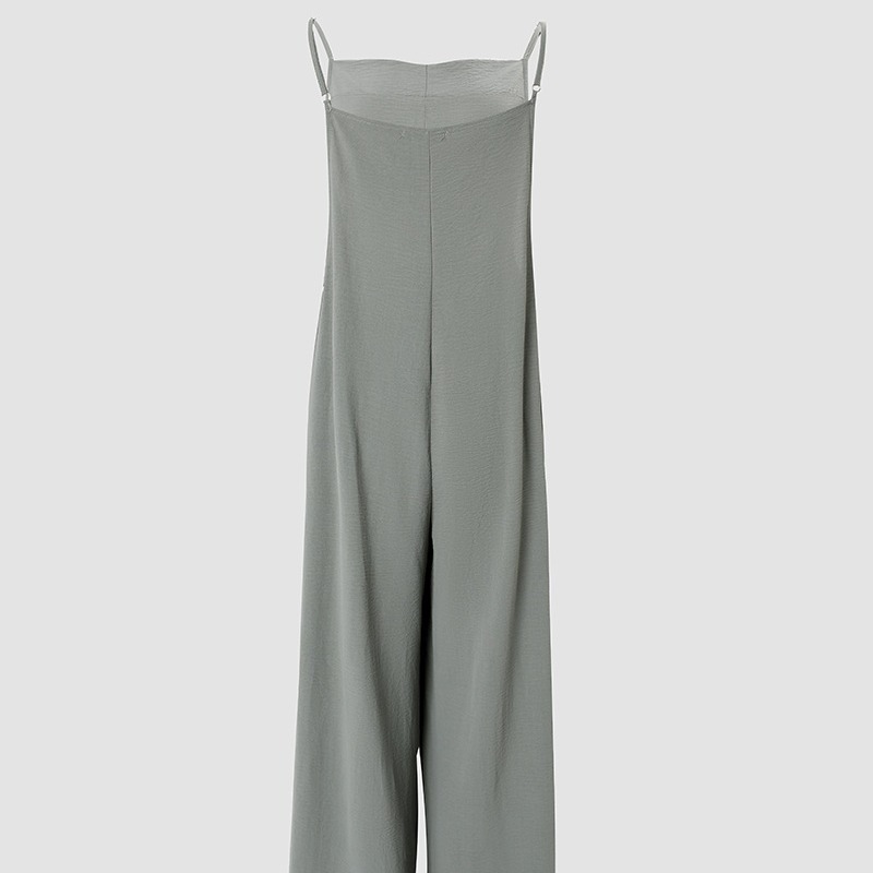 Women’s Sleeveless Jumpsuit With Pockets And Adjustable Shoulder Strap Fashion Loose Wide Leg Straight Overalls Summer Beach Trousers