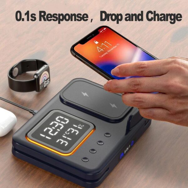 15W Wireless Chargers Stand 5 In1 LED Digital Alarm Clock Fast Charging Dock Station – Bild 5
