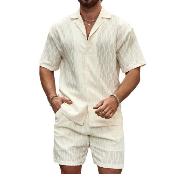 Men Tracksuits Summer Fashion Solid Loose Casual Two Pieces Lapel Button Shirt Shorts Beach Holiday All-match Outfits Male – Bild 3