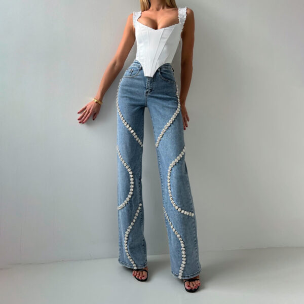 Loose Straight Leg Jeans And Fashionable Casual Pants With A Rhine Stone Denim Design Around Them Suitable For Women – Bild 3