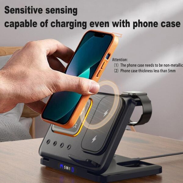 15W Wireless Chargers Stand 5 In1 LED Digital Alarm Clock Fast Charging Dock Station – Bild 4