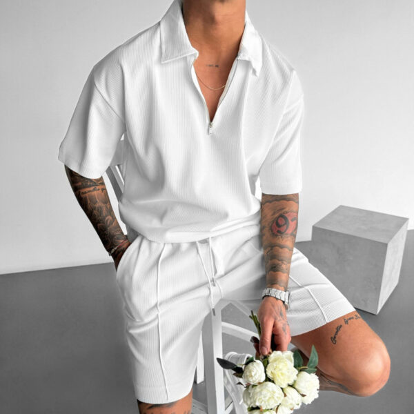 Summer Fashion Mens Clothing  Men's Suits New Zipper Polo Casual Short Sleeve Drawstring Shorts Men's Set – Bild 7