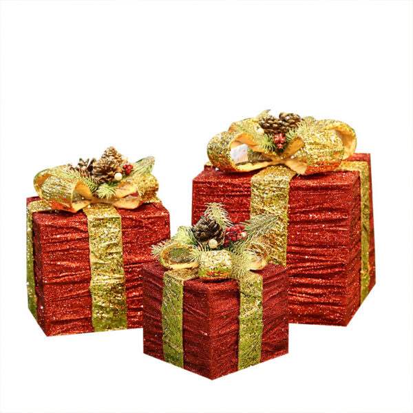 Christmas gift box Christmas tree decorations wrought iron gift box three-piece shopping mall cabinet decoration – Bild 3