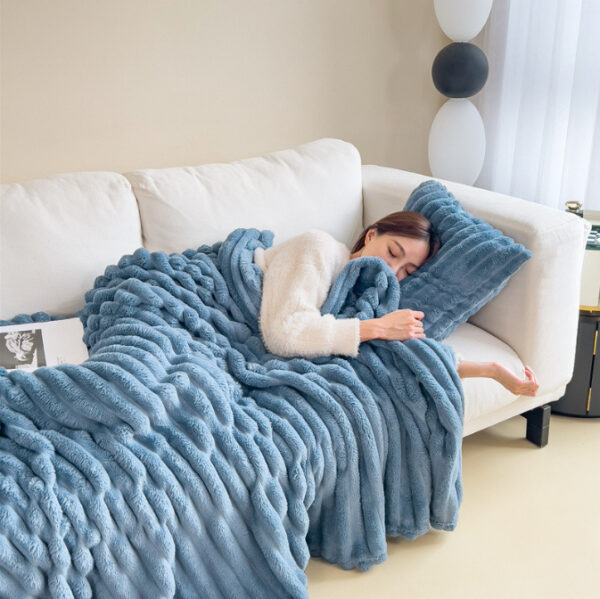 Soft Wind Bubble Velvet Blanket Warm Solid Rabbit Fur Blankets Double-sided Thickening Cover Throw Warm Fur Blanket – Bild 6