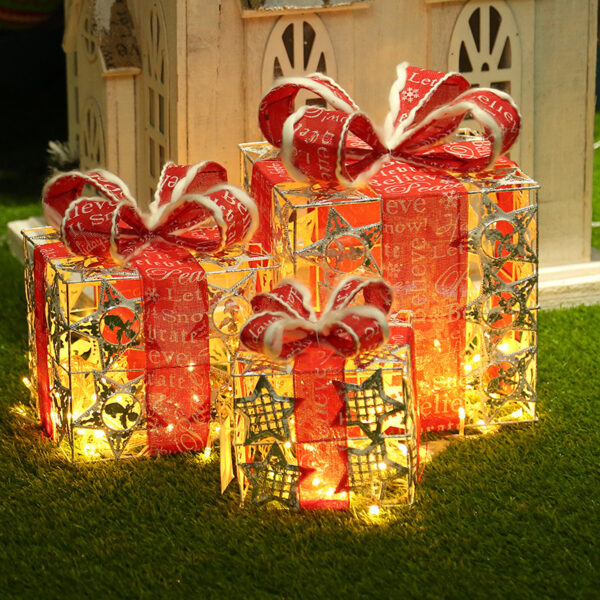Christmas gift box Christmas tree decorations wrought iron gift box three-piece shopping mall cabinet decoration – Bild 5