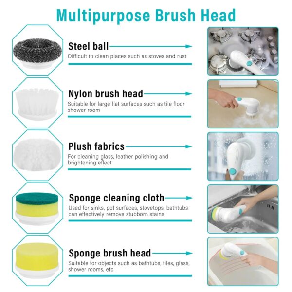 Multifunctional Electric Handheld Kitchen Household Dishwashing Brush Handheld Scrubber Bathtub Sink Bathroom Kitchen Tile Cleaning Tool Drill Brush Set With 5 Heads – Bild 9