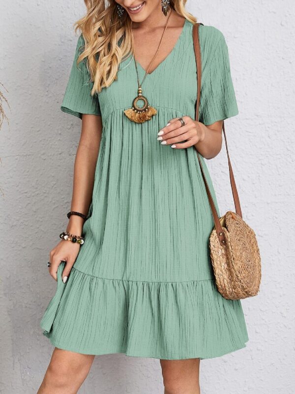 V-neck Short Sleeve Dress Summer Fashion Casual Loose Ruffled Dresses Beach Clothing Women – Bild 5