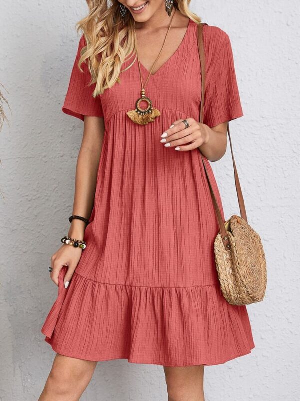 V-neck Short Sleeve Dress Summer Fashion Casual Loose Ruffled Dresses Beach Clothing Women – Bild 7
