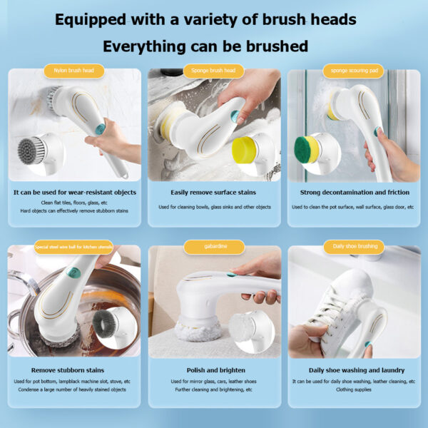 Multifunctional Electric Handheld Kitchen Household Dishwashing Brush Handheld Scrubber Bathtub Sink Bathroom Kitchen Tile Cleaning Tool Drill Brush Set With 5 Heads – Bild 6
