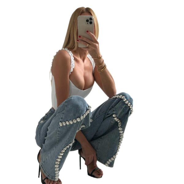 Loose Straight Leg Jeans And Fashionable Casual Pants With A Rhine Stone Denim Design Around Them Suitable For Women – Bild 6