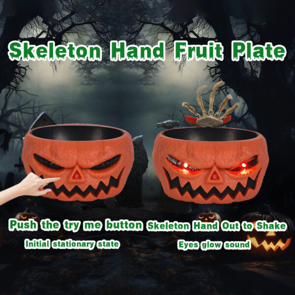 Halloween Candy Bowl Plastic Pumpkin Bowl With Motion Activated Hand, Halloween Serving Dishes Battery Operated Halloween Pumpkins Bowl For Trick-or-Treaters Party – Bild 3