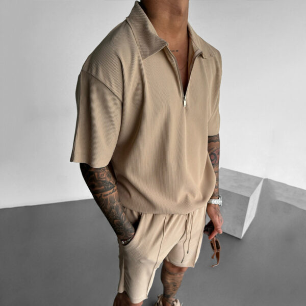 Summer Fashion Mens Clothing  Men's Suits New Zipper Polo Casual Short Sleeve Drawstring Shorts Men's Set – Bild 10