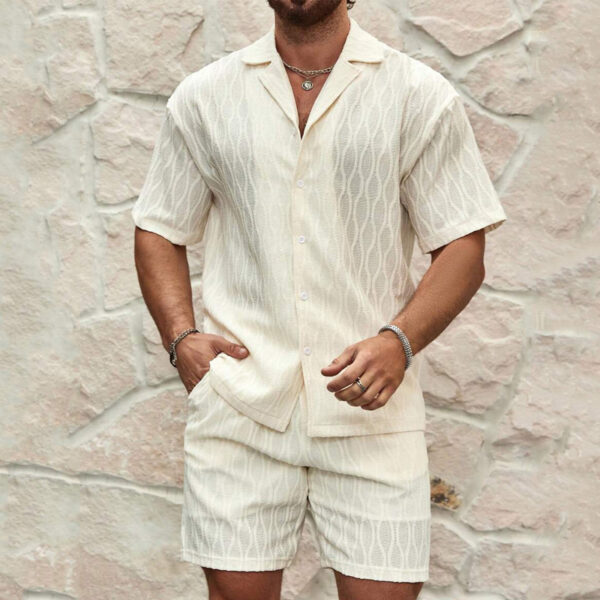 Men Tracksuits Summer Fashion Solid Loose Casual Two Pieces Lapel Button Shirt Shorts Beach Holiday All-match Outfits Male – Bild 6