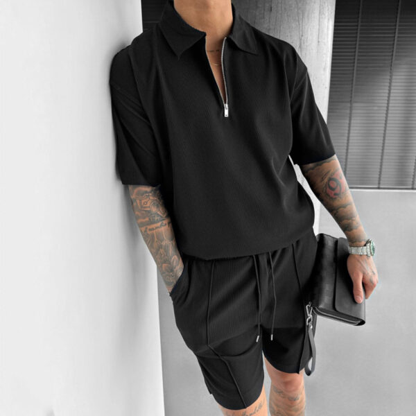 Summer Fashion Mens Clothing  Men's Suits New Zipper Polo Casual Short Sleeve Drawstring Shorts Men's Set – Bild 3