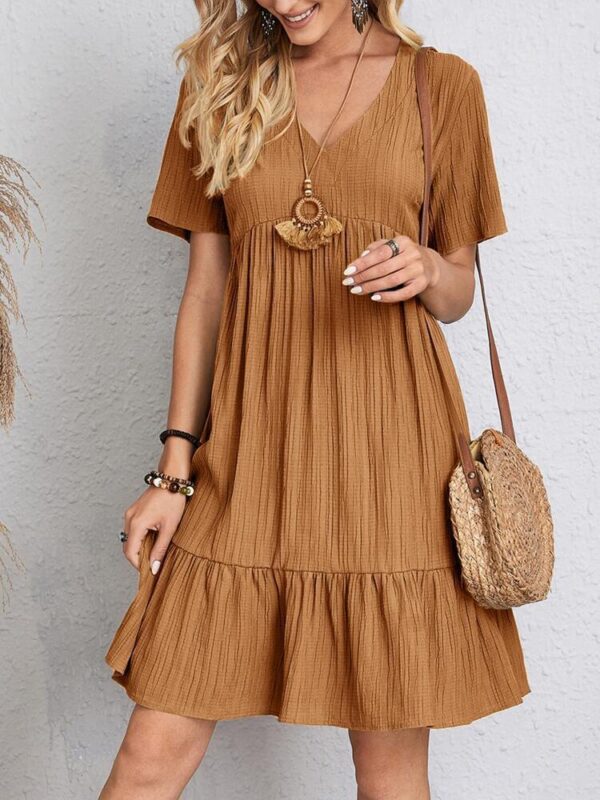 V-neck Short Sleeve Dress Summer Fashion Casual Loose Ruffled Dresses Beach Clothing Women – Bild 4