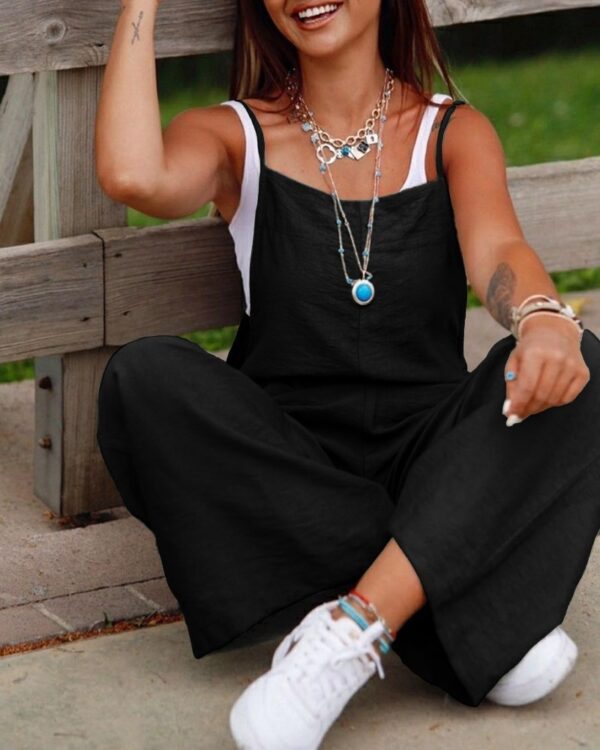 Women's Sleeveless Jumpsuit With Pockets And Adjustable Shoulder Strap Fashion Loose Wide Leg Straight Overalls Summer Beach Trousers – Bild 6