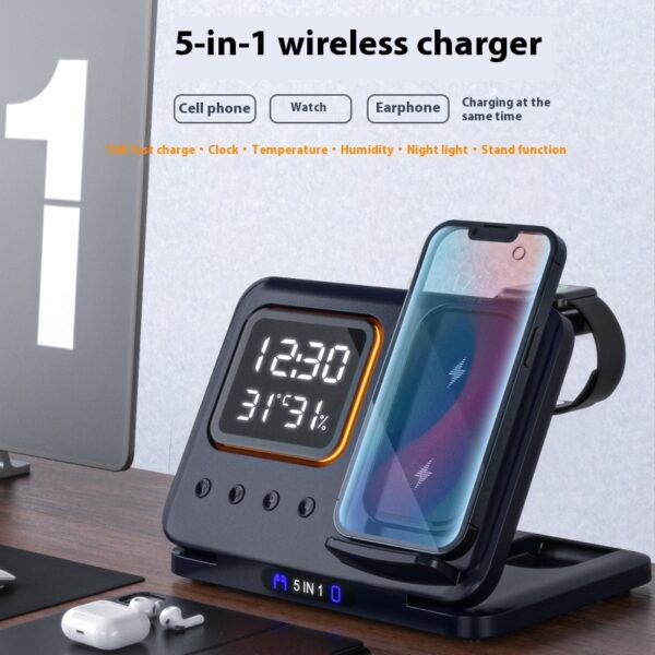 15W Wireless Chargers Stand 5 In1 LED Digital Alarm Clock Fast Charging Dock Station – Bild 9