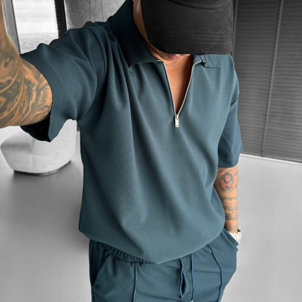 Summer Fashion Mens Clothing  Men's Suits New Zipper Polo Casual Short Sleeve Drawstring Shorts Men's Set – Bild 9